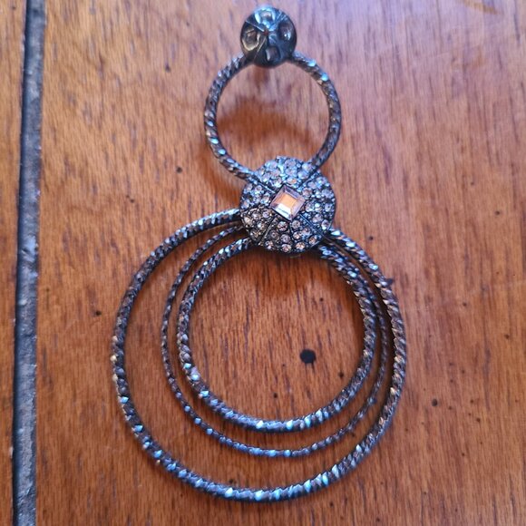 Lia Sophia Pierce Hanging Black 3 Graduating Circle Earrings With Gemstones - Picture 3 of 5